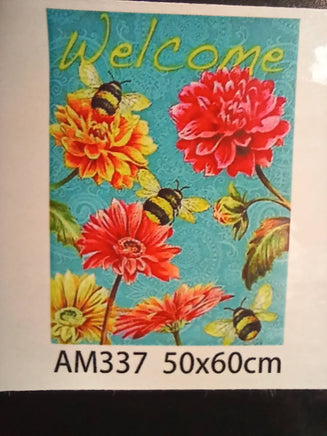 Welcome Sign with Bees and Flowers