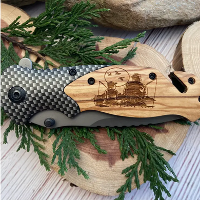 Dad & Son Fishing Laser Art Etched Knife 2