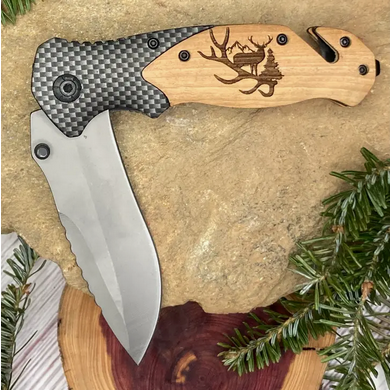 Deer on Antler Laser Art Etched Knife