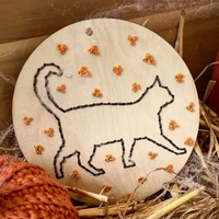 Fall & Halloween Floral Cat Ornament Embroidery Diy Kit