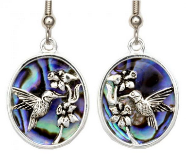 Abalone Shell Silver-Plated Hummingbird Earrings