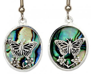Abalone Inlay Silver-Plated Butterfly Earrings
