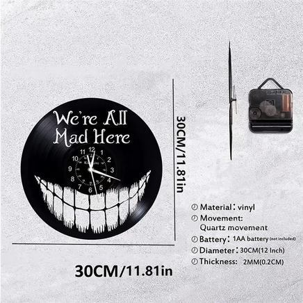 Alice in Wonderland Mad Cat Smile Vinyl Record Clock 2