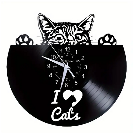 Cat Peeking Vinyl Record Clock 1