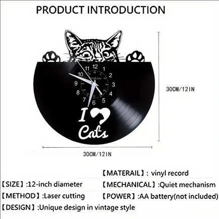 Cat Peeking Vinyl Record Clock 2