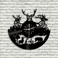 Deer & Bear in Woods Vinyl Record Clock