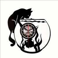 Cat with Fish Bowl Vinyl Record Clock