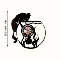 Cat with Fish Bowl Vinyl Record Clock