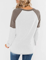 Women's Casual Long Sleeve Tunic Tops Crew Neck Color Block Blouses