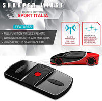 SHARPER IMAGE Miniature Toy RC Italia Sports Car 1:50 Scale Luxury Cars-Inspired Design with LED Headlights & Brake Lights, Red and Black, Long Range 2.4 GHz Frequency Remote Control