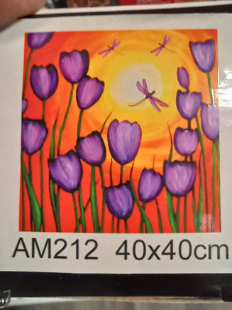 Dragonflies with Purple Tulips 