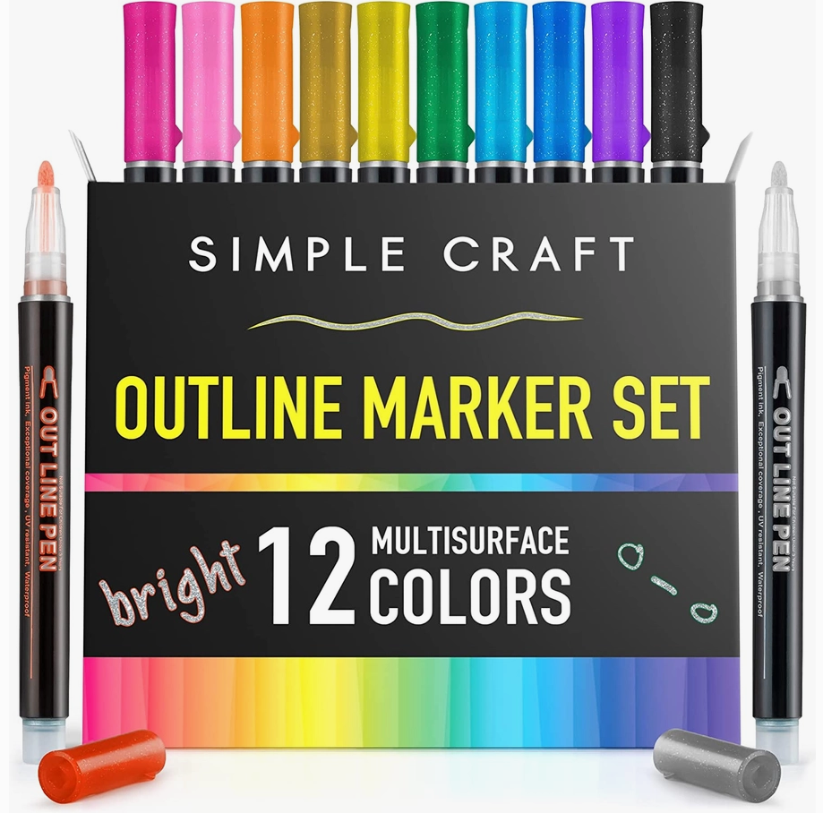 Double Line Outline Markers 12 Dual Colored