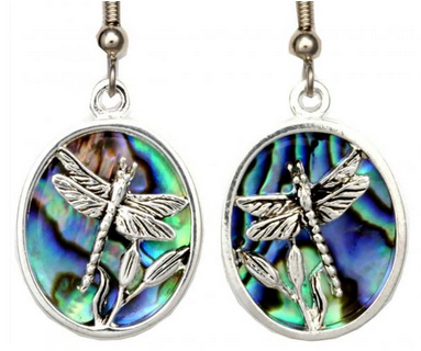 Abalone Inlay Silver-Plated Dragonfly Earrings