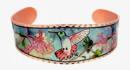 Hummingbird with Pink Wings Wilderness Art All Copper Bracelet Cuff