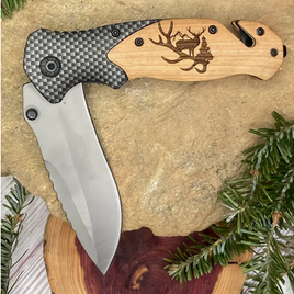 Deer on Antler Laser Art Etched Knife