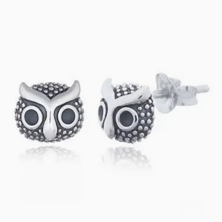 Owl Face Stud Earrings, Sterling Silver 2