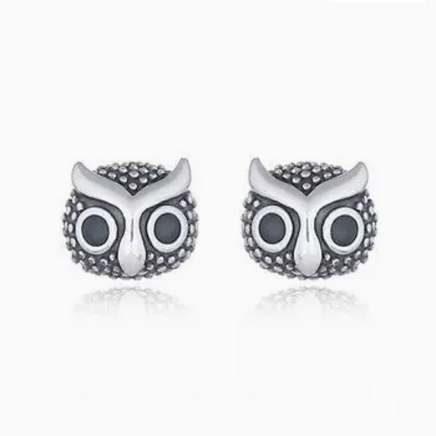 Owl Face Stud Earrings, Sterling Silver 3