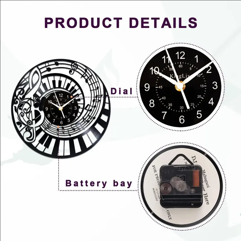 Music and Piano Keys Vinyl Record Clock| Frawleys Variety