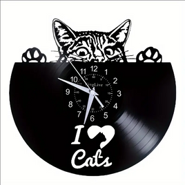 Cat Peeking Vinyl Record Clock 1
