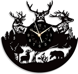 Deer & Bear in Woods Vinyl Record Clock