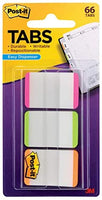 
              Post-it® Durable Filing Tabs, 1" x 1 1/2", Green/Orange/Pink Color Bars, 22 Flags Per Pad, Pack of 3 Pads
            