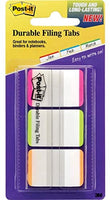 
              Post-it® Durable Filing Tabs, 1" x 1 1/2", Green/Orange/Pink Color Bars, 22 Flags Per Pad, Pack of 3 Pads
            