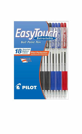 Pilot, EZ Touch 18ct Medium Ballpoint School Retractable Pen Asst Red Black Blue