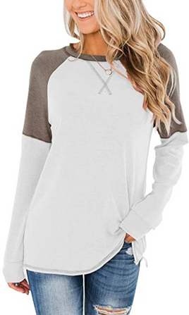 Women's Casual Long Sleeve Tunic Tops Crew Neck Color Block Blouses