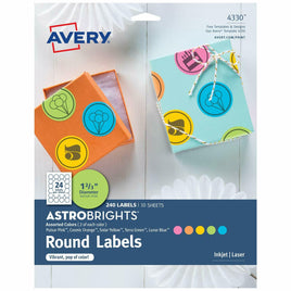 Avery Astrobrights Round Labels - Assorted Colors - 1-2/3", 240 Labels (4330)